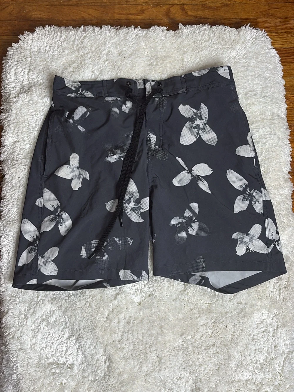 Calvin Klein Black Swim Shorts with White Floral Print